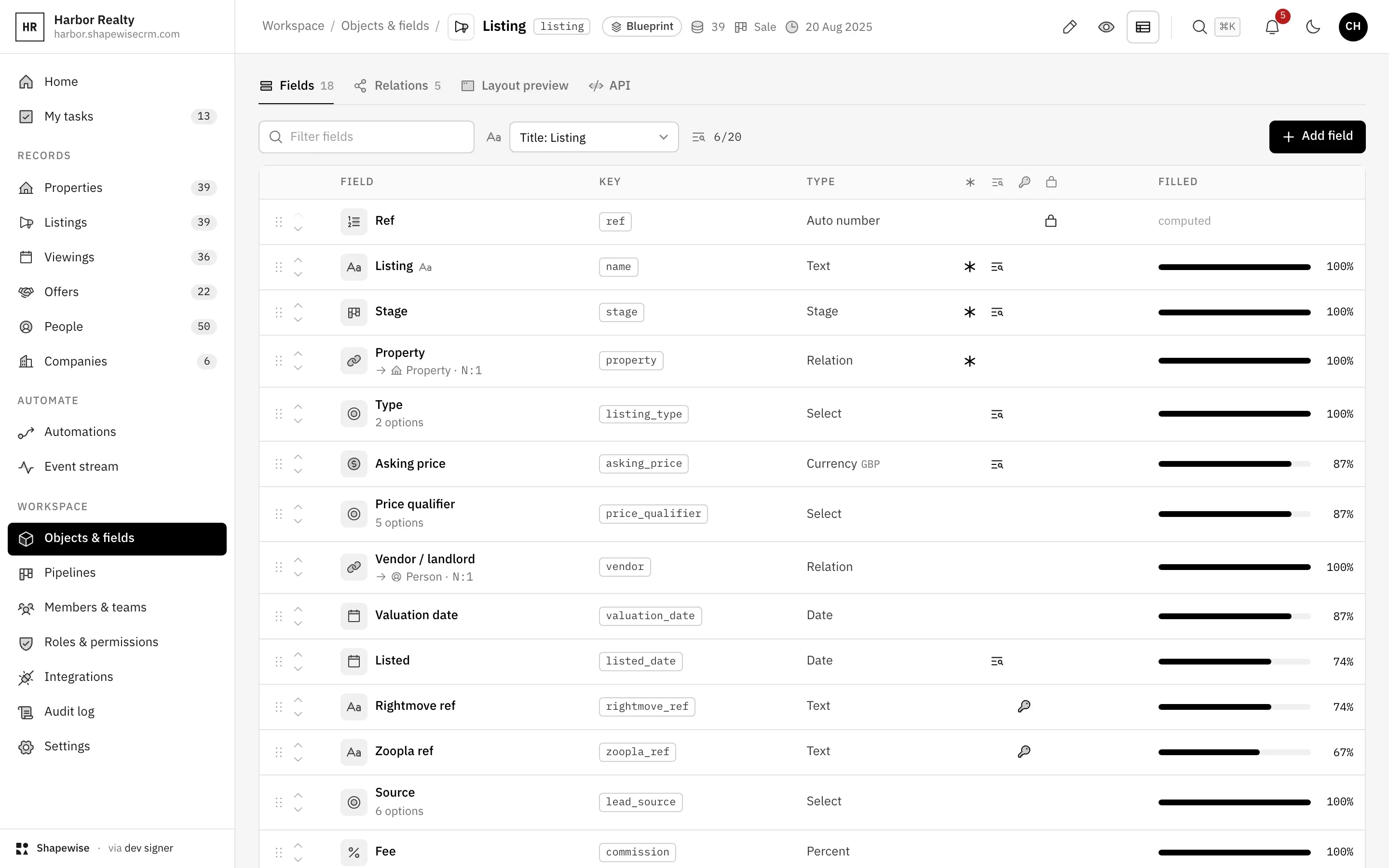 Shapewise Real Estate CRM: shape it to your branch — demo data for Harbor Realty